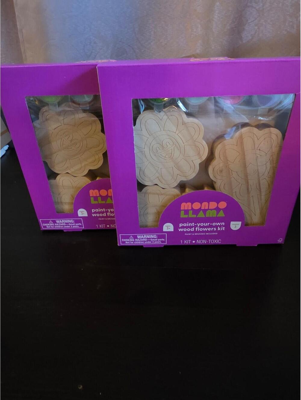 Two - 3ct Wood Flowers Painting Craft Kit- Mondo LLAMA - BNIB